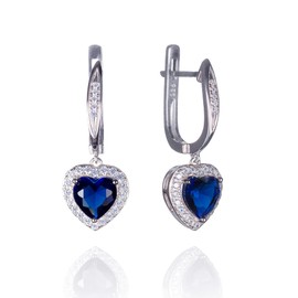 Namana Love Heart Earrings for Women with Heart Shaped Stones, 925 Sterling Silver Earrings for Women with Blue or Red Stones, Sterling Silver