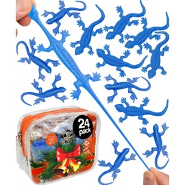 UpBrands 24 Pack BLUE Super Stretchy Lizard Toys - Cool Party Favors, Rubber Lizards for Kids, Creative Learning Rewards Reptile & Newt Toy, Stress-Relief & Blue Celebrations