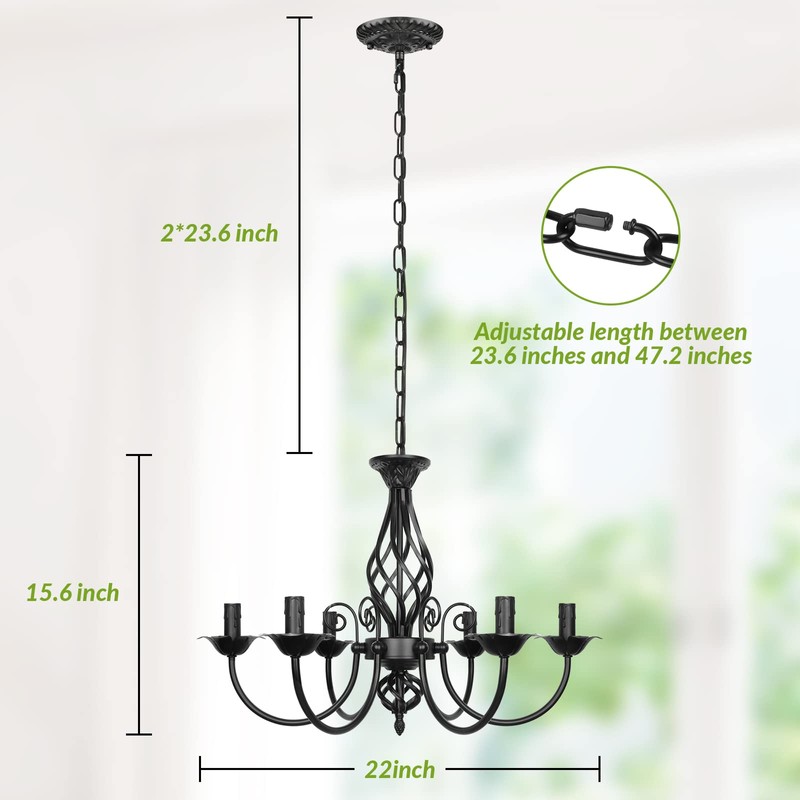 6-Light Farmhouse Candle Chandelier for Living Room, Rustic Industrial Pendant