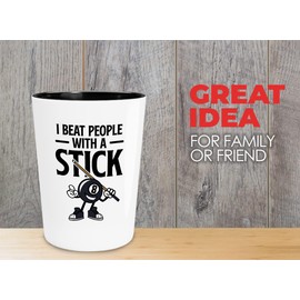 Billiard Shot Glass 1.5oz - I Beat People With A Stick - Billiard Lovers Pool Play Hobby Snooker Sport Table Athletics Gaming Coach