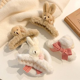New Autumn/Winter Plush Bear Hair Claw Clip for Women, Large Hair Accessory 49 One Size / [Dark Brown] Rabbit Plush Grip 20ea