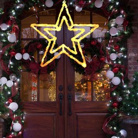 FUCHSUN 13 Inch Lighted Star Christmas, 30 LED Window Silhouette Hanging Lights Decoration, 6 Hours Timer & Battery Powered, New Year Holiday Party Home Patio Lawn Garden Outdoor (Star)