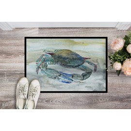 Caroline's Treasures SC2003MAT Blue Crab Watercolor Doormat 18x27 Front Door Mat Indoor Outdoor Rugs for Entryway, Non Slip Washable Low Pile, 18H X 27W