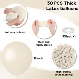 Jobkoo White Sand Balloons, 12 Inch 30 Pcs Beige Balloon Boho White Latex Cream Balloons Matte Off White Sand Neutral Helium Balloons for Birthday Wedding Baby Shower Anniversary Party Decorations