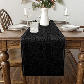 Feelyou Black Leopard Print Table Runner, 13"x 71" Kids Cheetah Texture Print Table Runners for Table Dresser Runner Safari Animal for Dinning Kitchen Party Holidays Home Decor （No Real Fur）