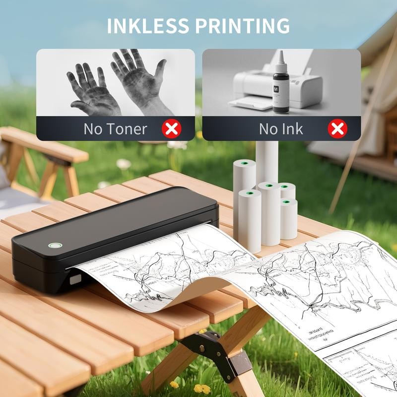 JADENS Portable Printer with 6 Rolls of Thermal Paper, Inkless