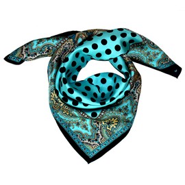 Lorenzo Cana Luxury Girls Silk Scarf Elaborately Printed Cloth 100% Silk 70 cm x 70 cm Harmonious Colours Scarf Turquoise, blue