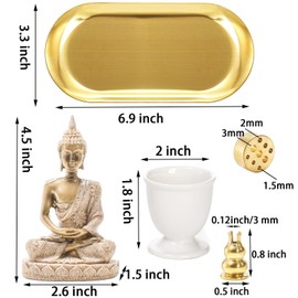 TOPZEA 6 in 1 Incense Holder, Palo Santo Sage Sticks Holder, Brass Incense Burner with Ash Catcher Tray & Buddha Statue for Coil Incense, Incense Cones, Stick, Meditation Accessories, Yoga Room Decor