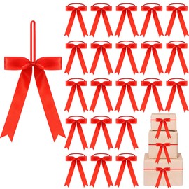 Riceshoot 24 Pcs 3 Inch Stretch Elastic Loops with Pre Tied Red Ribbon Bows Christmas Stretch Elastic Gift Bows Stretch Bows Crafts for Gift Wrapping Christmas Boxes Baby Showers Wedding Graduation