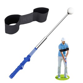 Golf Swing Trainer Set, Retractable Click Stick Golf Swing Training Aid + Swing Band for Posture Correction, Right Hand Golf Grip Aid for Warm-Up, Tempo, and Posture, Indoor/Outdoor Practice, Blue