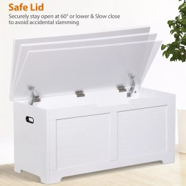 SEGAWE Storage Toy Chest Wooden Storage Bench with Safety Hinge White for Playroom