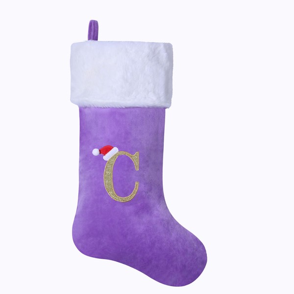 AUAWMLK 20-Inch Christmas Stocking with Embroidered Letter, Thick and Luxurious