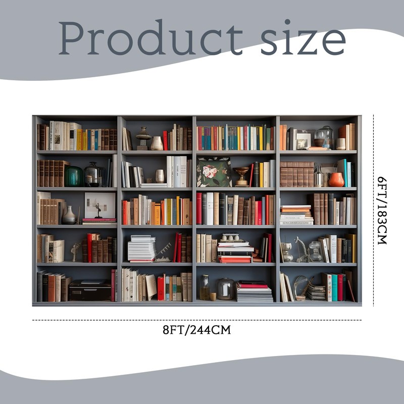 VitalCozy 8x6ft Bookshelf Backdrop Wooden Bookcase Library Photography Background Fabric