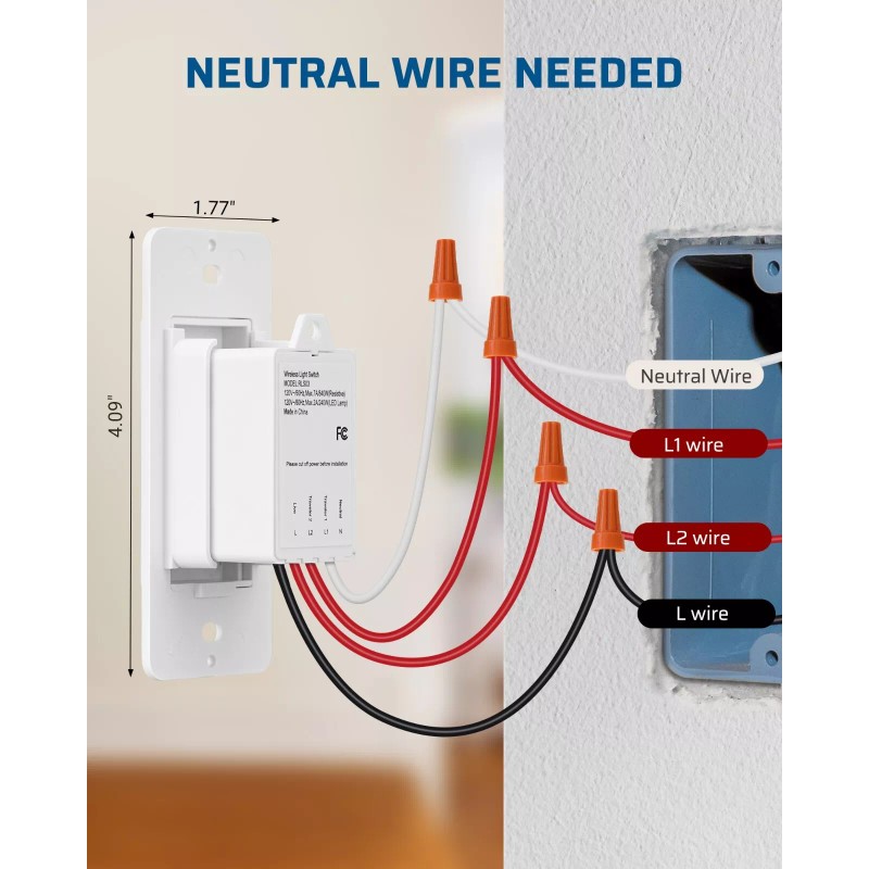 Dewenwils DEWENEILS Wireless Light Switch and Receiver Kit with Magnetic