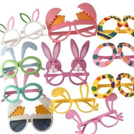 JAKADYUKS 12pcs Easter Party Glasses Set, Chick, Bunny, Egg Shapes, Multicolor, Pink, Yellow, White, Novelty Style, Perfect for Photo Booth Props, Party Favors & Decorations