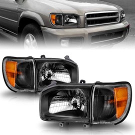 AmeriLite Black Replacement Headlights Corner Sets for 1999-2004 Nissan Pathfinder R50 - Passenger and Driver Side