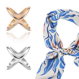 GEEHUA 2Pcs Multipurpose Scarf Ring Buckle, X Shaped Silk Scarf Ring Clips Clasp Scarves Shawl Clips Buckle Clothing Wrap Holder for Women Girls Clothing Decoration (Gold+Silver)
