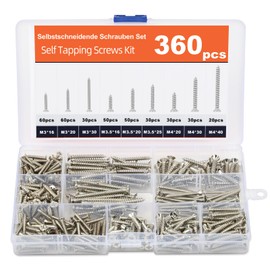 Flintronic Wood Screw, 360pcs Countersunk Self Tapping Screws Assortment, Mounting Screws, Screw Assortment Kit, M3 M3.5 M4 M8 for DIY, Furniture, Repairs, Various Woodworking Projects