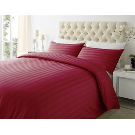 Bedtime Comforts Ltd 4'6 DOUBLE (Hotel Quality) EGYPTIAN COTTON 300TC SATIN STRIPE DUVET COVER SET Burgundy Red