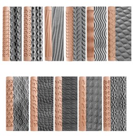 Clay Rollers Textured, Wooden Hand Rollers Clay Modeling Pattern Rollers Kit Foliage Barks Ripples Stars Pebbles Snowflake Ceramic DIY Tools Pottery Stamp Roller for Pasta (Set 3)
