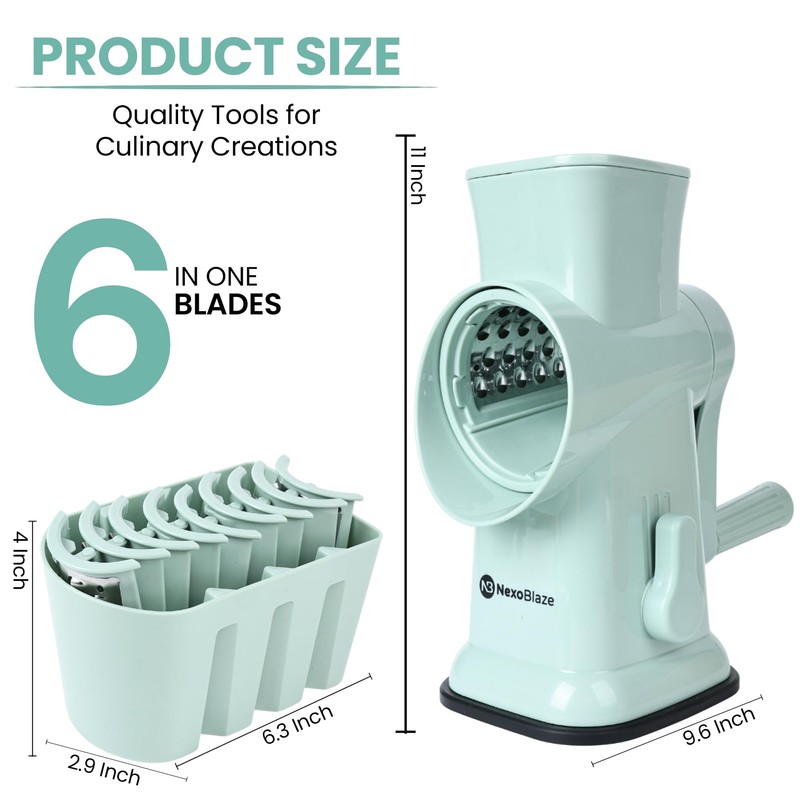 NexoBlaze 6 in 1 Rotary Cheese Grater Hand Crank with