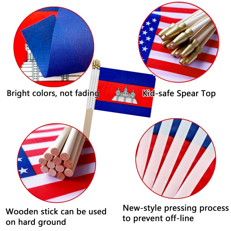 TSMD Cambodia Stick Flag Cambodian Small Mini Hand Held Flags,5x8