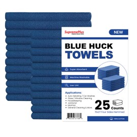 SupremePlus Blue Huck Towels - (Pack of 25) Shop Bulk Cleaning Towel, Multipurpose for Window, Glass, Mechanic, Garage & Commercial, 100% Cotton Pre-Washed Absorbent Cloths, 15”x 25” Size