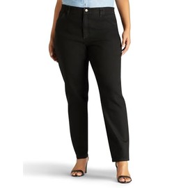 Lee womens Plus Size Relaxed Fit Side Elastic Tapered Leg jeans, Black Stretch, 28 Petite US