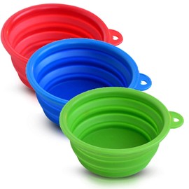 Travel Collapsible Dog Bowl 3 Pack Green, 12oz Portable Pet Feeder, 3 Carabineers, 100% Silicone, Foldable Expandable for Dog/Cat Food Water Feeding, Travel Bowl for Camping Walking Parking Traveling