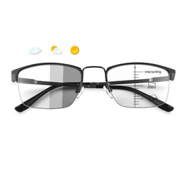 Photochromic Progressive Multifocus Reading Glasses W/ Spring Hinges 180° Transition Multifocal UV400 Sunglasses Sun Readers Blue Light Blocking Computer Eyeglasses Anti Glare Presbyopia for Men Women