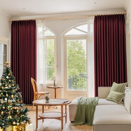 OYRING Pinch Pleated Curtain 96 Inches Long with Hooks for Traverse Rod, Blackout Thermal Insulated Pinch Pleat Drape with Tieback for Living Room, Burgundy, 1 Panel