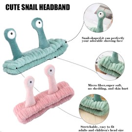 Bohue 2Pcs Spa Headband Face Wash Wristband Set Cute Cartoon Snail Headband Soft Elastic Coral Fleece Hair Band for Face Washing Skincare Yoga Sports Makeup Bath