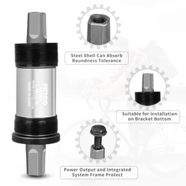 FITTOO Bike Bicycle Bottom Bracket, BB Axle, Square Tapered Crank Axle Bicycle Bottom Bracket with 2 Waterproof Screws - 68 x 127.5mm Spindle, Square Taper JIS(1PCS Packed)