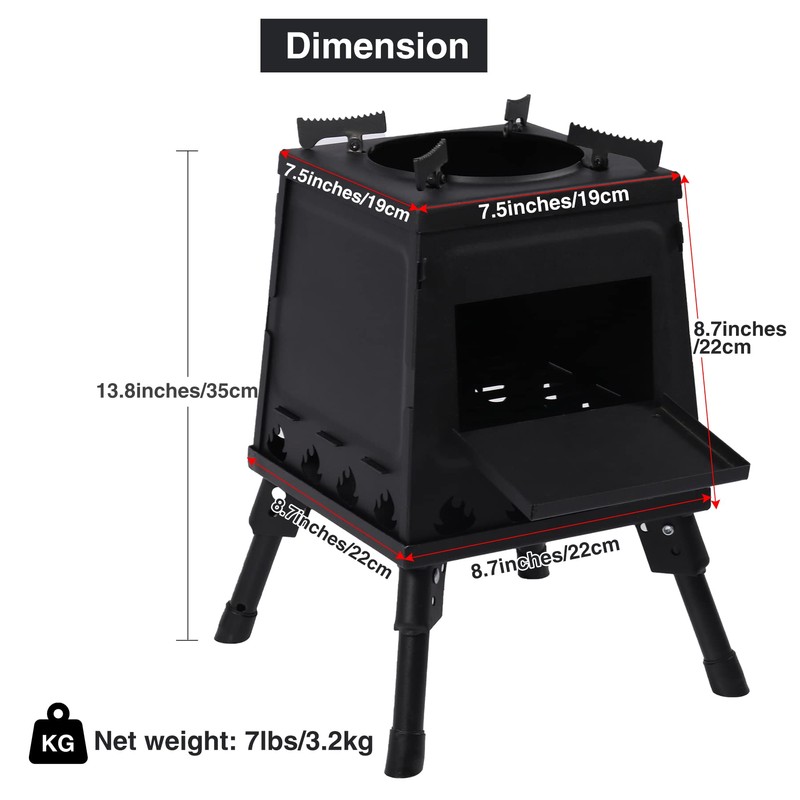 Lineslife Wood Burning Camp Stove, Portable Cast Iron Camping Wood