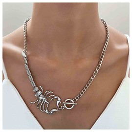 Allereyae Vintage Crystal Scorpion Pendant Necklace Rhinestone Scorpion Necklace Punk Cz Exaggerated Scorpion Choker Necklace Silver T Bar Necklace Jewelry for Women (Silver)