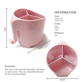 RyanLemon Elephant Toothbrush Holder for Toddler, Suction Cup Cute Toothbrush Holder for Kids, for Bathroom, with 3 Slots and 1 Hook, Pink