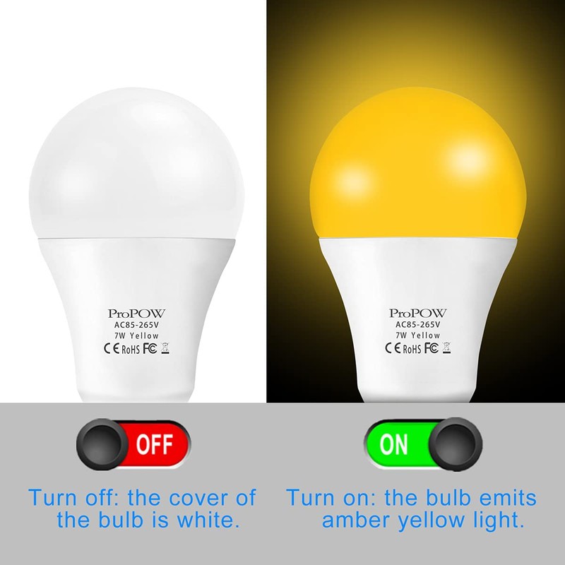 ProPOW Amber Yellow LED Light Bulb, 7W Dusk to Dawn