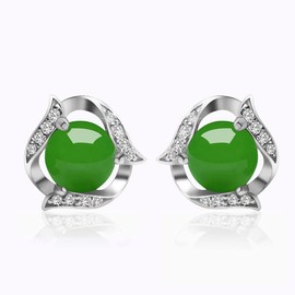 Koguxuix Fashion Jewelry 18k Rose Gold White Gold CZ Crystal Emerald Stud Earrings (White Gold)