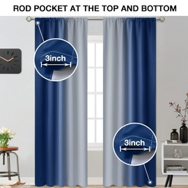 Yakamok Light Blocking Ombre Curtains, Room Darkening Thermal Insulated Gradient Color Curtains, Rod Pocket Window Drapes for Living Room/Bedroom (Blue and Greyish White, 2 Panels, 52W x 84L Inch)