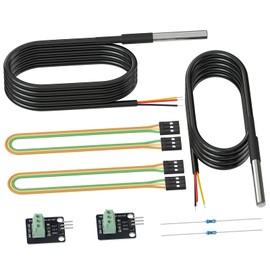 DROK Waterproof High Precision DS18B20 Temperature Sensor Probe 2-Piece Set with Adapter Board & 4.7K Resistor & Jumper Wires (5 Sets) Stainless Steel Waterproof -55℃ to +125℃ for Industrial Use DIY