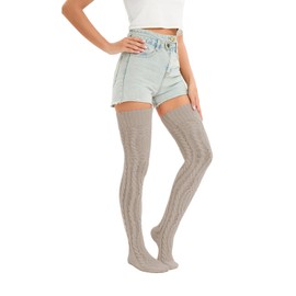 YELAIVP Women's Thigh High Socks Over Knee Cable Knit Boot Stockings Winter Long Warm Leg Warmers