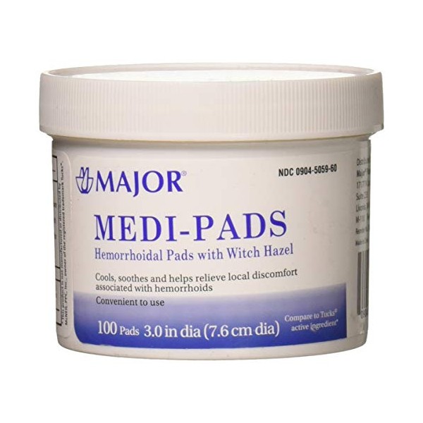 Medi-Pads Maximum Strength With Witch Hazel Hemorrhoidal Hygienic Cleansing Pads 100 Ct per Jar Compare to Tucks Pads