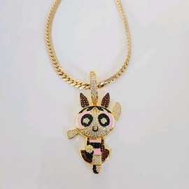 Paloma's Jewelry Cartoon Powerpuff Girls 18k gold plated stainless steel necklace silver color stainless steel necklace for women hip hop - Color: Gold bubble