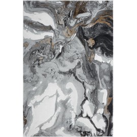 Abani Regal Collection Area Rug - Abstract Dark Grey Cracked Stone Design - 6' x 9' - Washable - for Living Room, Bedroom & Office