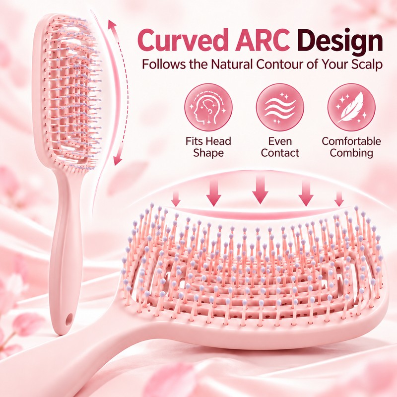 Hollow-Out Fine-Tooth Detangling and Volumizing Hair Comb for Real Hair