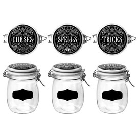 Ebros Gift Witching Hour Wicca Kitchen Witch Alchemy Apothecary Curses Spells Tricks 6" H Glass Jars 3 Piece Storage Set