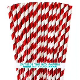 Outside The Box Papers Red and White Striped Foil Paper Straws, Christmas Straws, 100 Count, 7.75 x 0.25 inches