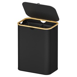 SpaceAid Laundry Hamper with Lid 2 Section, 160L Clothes Basket with Bamboo Handles, Large Collapsible Laundry Hamper for Bedroom, Bathroom, Dorm, Laundry Room - Black