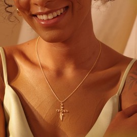 Fettero Women's Necklace, 14k Gold, Birthday Flower, Hypoallergenic, Simple, Pendant, Chain Necklace, Accessory, Popular, Gift