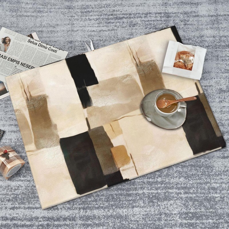 SUMNEESHA Oil Painting Abstract Dish Drying Mat Black White Brown
